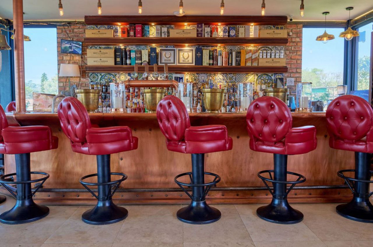 Luxurious lounge area with leather sofas